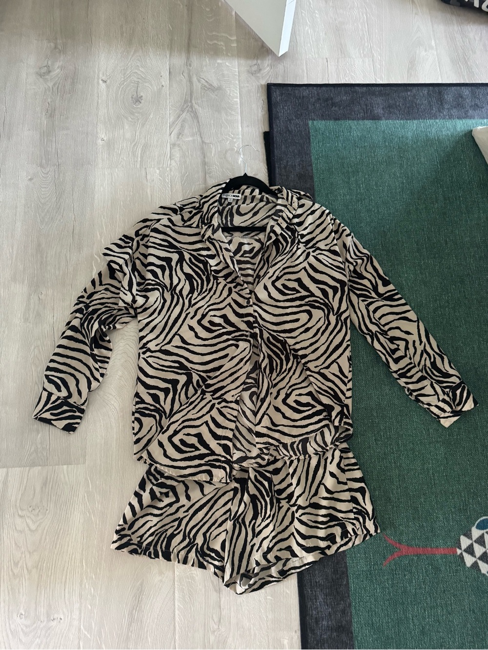 Fashion Nova  Zebra Print Button-Down set- Black and Cream